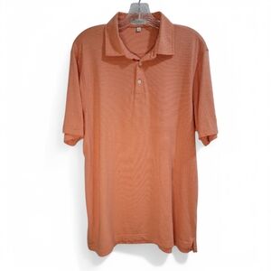 Peter Millar Crown Soft‎ Orange Pinstripe Polo Pebble Beach Logo Men's Large